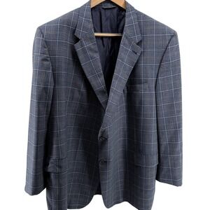 Men's‎ Blue Wool Plaid Blazer Jacket Lanificio di Pray 56L